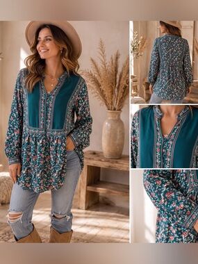 WOMAN WITHIN Floral Babydoll Top